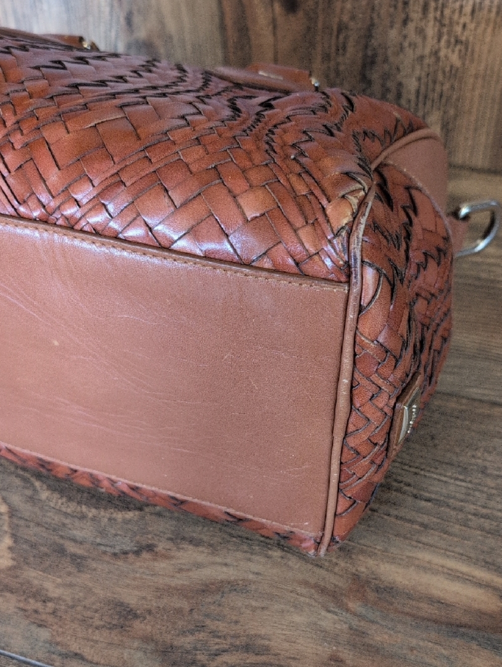 Cole Haan Woven Leather Satchel Boston Handbag M354 - Picture 6 of 15
